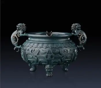 

9 inches Chinese Art Deco Brass Foo Dog lion Beast Incense Burners Censer ashtray Decoration Home Furnishings Gift Statue