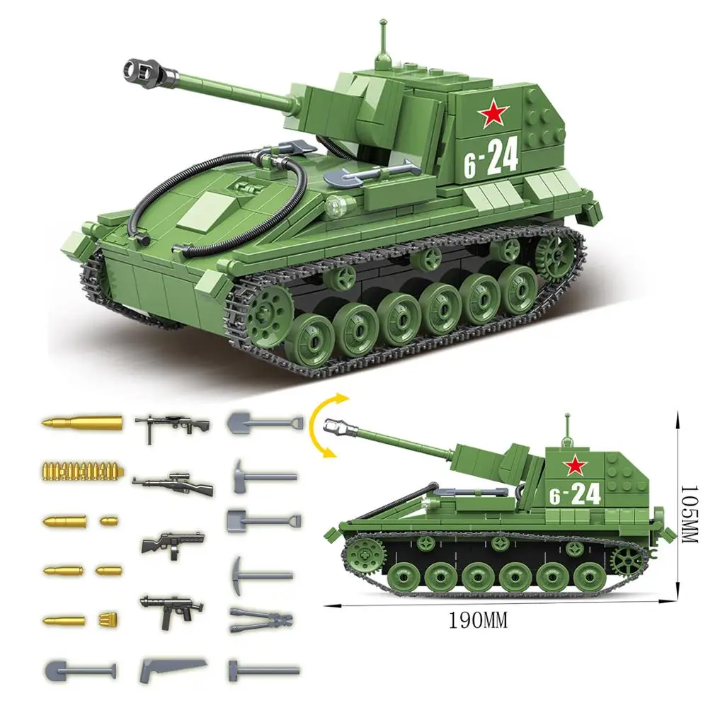 

2020 Military Army World War II WW2 SWAT Soldiers Soviet SU-76M Self-Propelled Artillery Tank Building Blocks Bricks Kids Toys