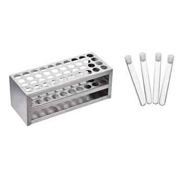 

100Pcs Clear Plastic Test Tube with Cap 12X100mm U-Shaped Bottom with 14mm 40 Hole Aluminum Test Tube Rack