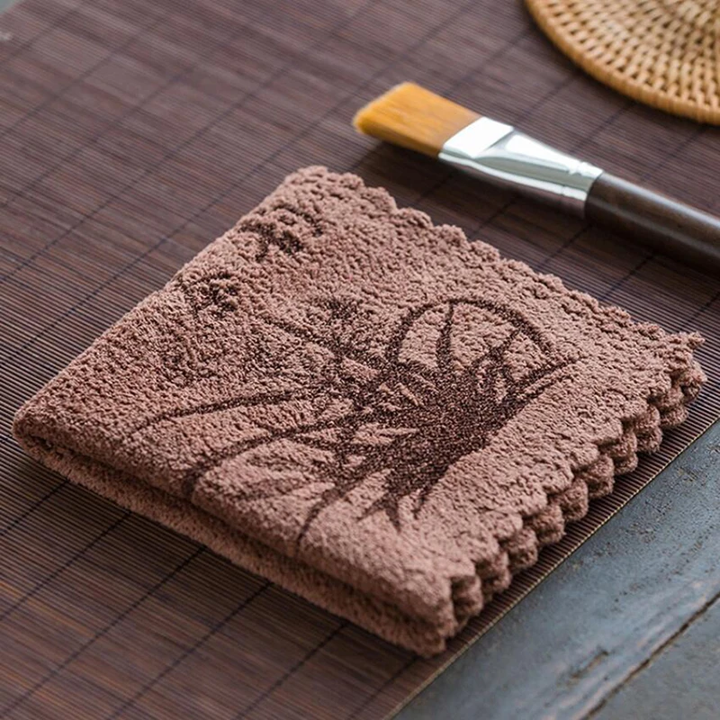 Household Hot Microfiber Printing Absorbent Tea Cloth Custom Thickening Absorbent Tea Towel Kung Fu Tea Accessories