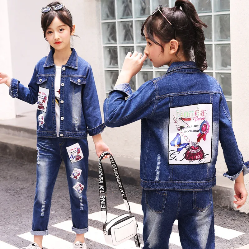 

2019 New Style Childrenswear Girls Autumn Clothing Set Children Denim Suit Two-Piece Set Spring And Autumn GIRL'S Clothes Fashio