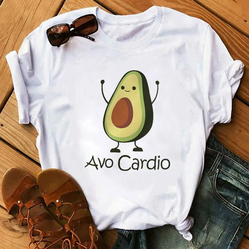 Kawaii/футболка с коротким рукавом и рисунком авокадо, Женские повседневные топы с рисунком авокадо, женские летние футболки, топы - Цвет: S227-White