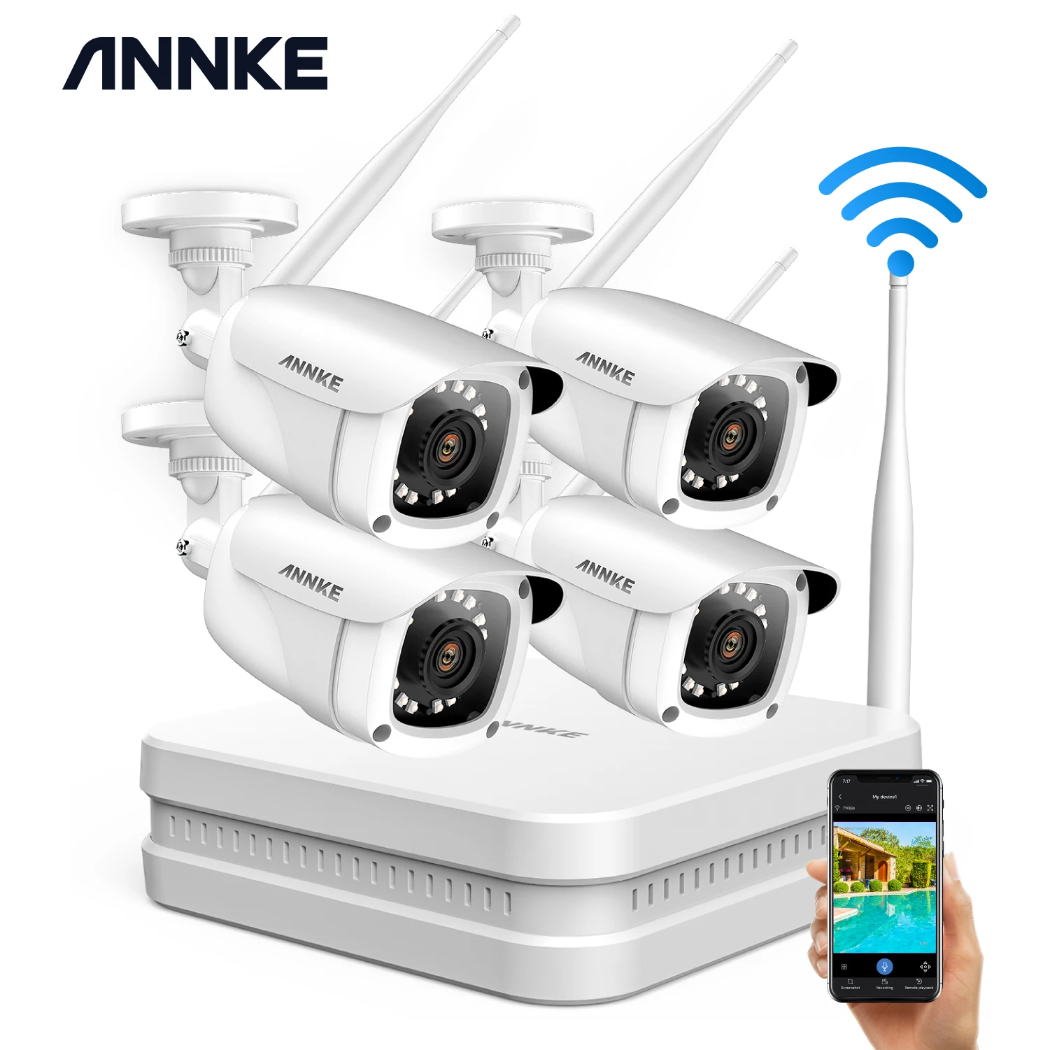 Dedicar Hombre rico Comunista ANNKE sistema de seguridad para el hogar, Kit de videovigilancia  inalámbrico NVR, 8 canales, 1080P, FHD, 4 videocámaras IP WIFI impermeables  para exteriores, 2MP|Sistema de vigilancia| - AliExpress