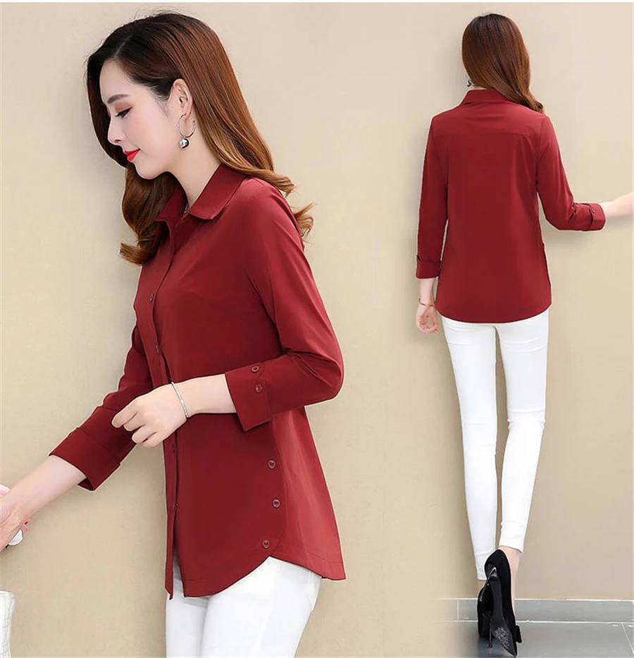 Chic Solid polo collar shirt women fashion elegant slim plus size 5XL long sleeve blouse female 2021 new Mom casual spring tops