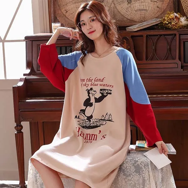 nightgown Женская Повседневная Пижама большого размера 3XL из хлопка с рисунком из мультфильма; пижама с длинными рукавами; женская ночная рубашка; зимняя длинная ночная рубашка - Цвет: nightgown