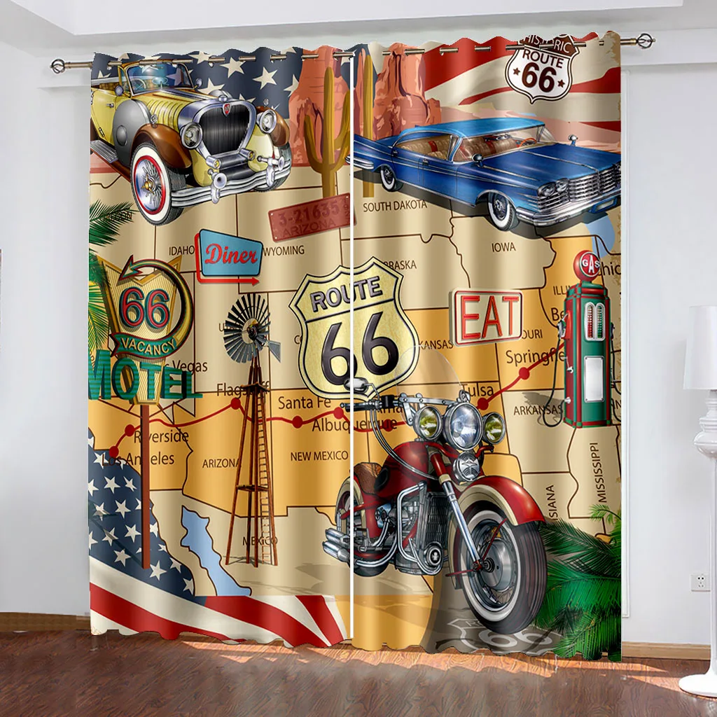 

Cartoon Motorcycle Printing Woven Curtains Two Independent Curtains on The Left and Right Blackout Curtains for Bedrooms