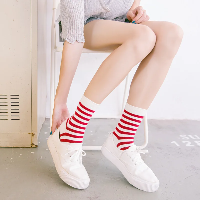 Г. Calcetines Mujer, 5 шт. со скидкой, осенние и зимние японские хлопковые носки в полоску Тонкие горизонтальные повседневные модные носки для девочек