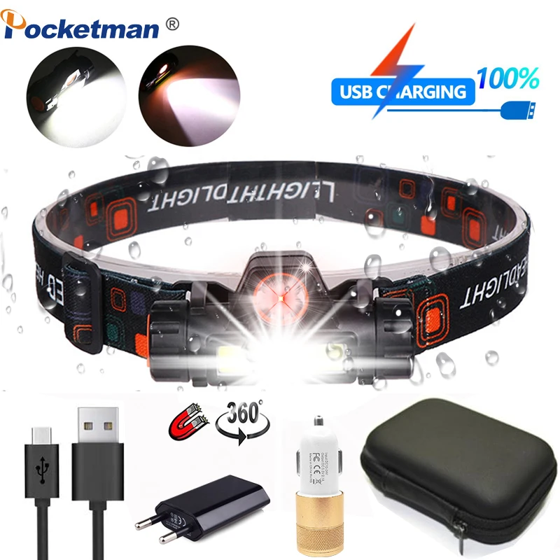 

Headlamp Portable Powerful LED USB Rechargeable XPE+COB Headlight Built-in Battery Waterproof Head Torch Head Lamp