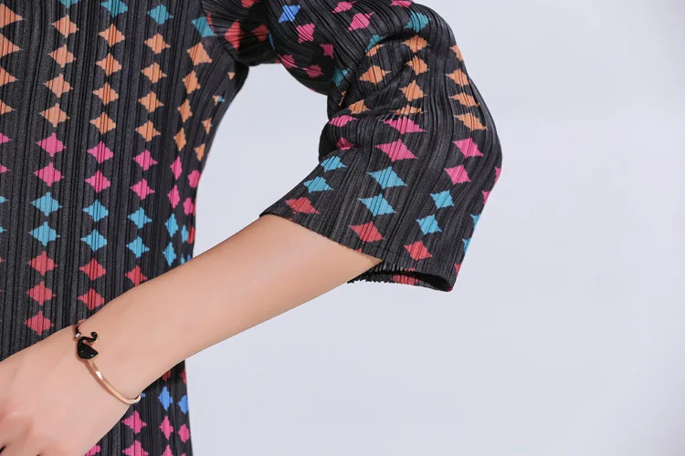 Miyake fold платье с рукавом в семь точек и цифровым принтом новые модные облегающие миди платья