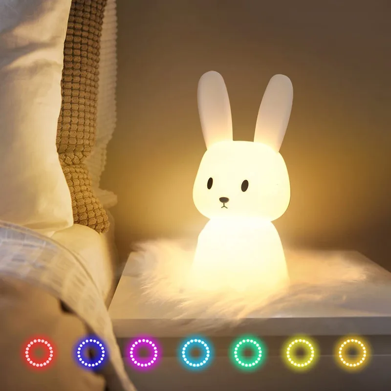 цена Night Light for Kids Room Cute Bunny Lamp Gifts for Nursery Girls Boys Toddler Kawaii Room Decor USB Silicone Rabbit Night Light