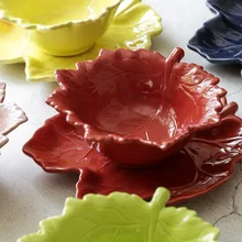 Creative Maple Leaf Shape Ceramic Plate Pink Microwave Oven Available Serving Plate Home Creative Personality Tableware 270mm diameter y shape underside media galanz panasonic microwave glass plate oven turntable genuine original parts