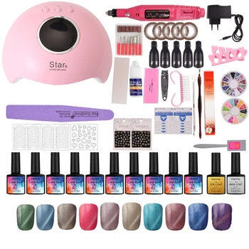 

10 Color Gel Nail Polish Set Top Base Coat Manicure Tool Acrylic Nail Kit Nail Art 36W UV LED Lamp Manicure Set