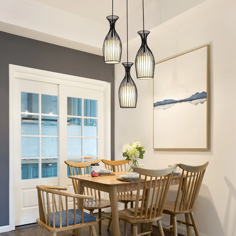 

American Wrought Iron Restaurant Chandelier Nordic Simple Dining Room Lamp Three Head Bar Bar Restaurant Hanging Lamps LB1177