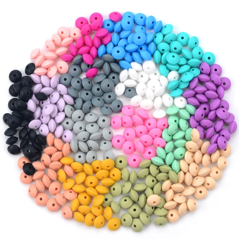 Teething Toys Baby Teething Toys Silicone Teething Toys Silicone Beads Silicone Teething Beads Silicone Teether Sensory Chew Necklaces 50pcs/lot 12mm Silicone lentil Beads Silicone BPA Free DIY Charms Newborn Nursing Accessory Teething Necklace Teething Toy