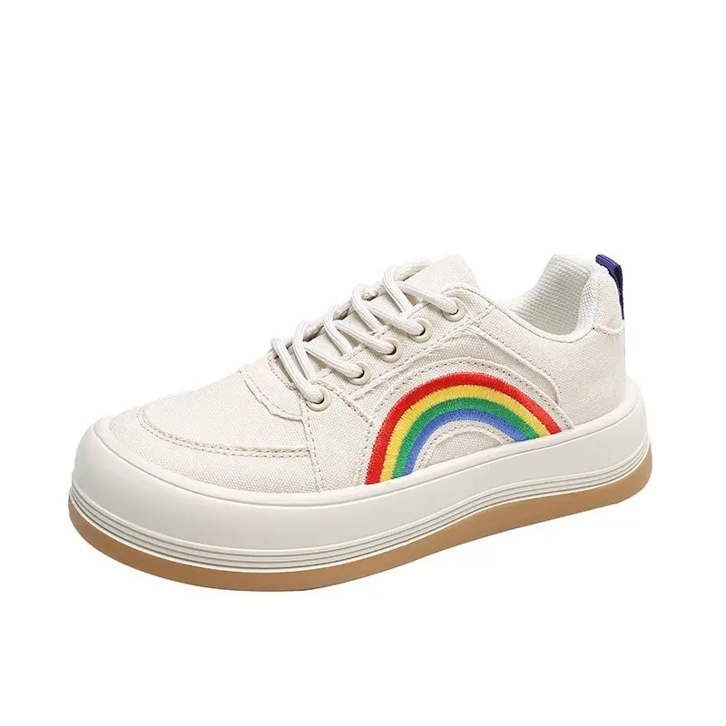 

Women's Shoes 2021 Fashion Rainbow Embroidery Canvas Shoes Women Casual Sneakers Women Platform Vulcanized Shoes Tenis Femininod