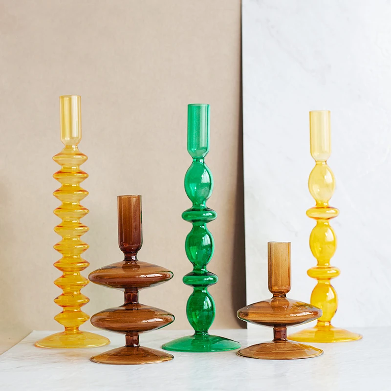 Glass Candle Holder for Table Centerpiece Decorative Candlestick Modern Holders Decor Dry Flower Vase | Дом и сад
