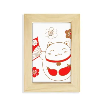 

Japan Lucky Fortune Cat Flower Copper Desktop Wooden Photo Frame Picture Art Painting 5x7 inch