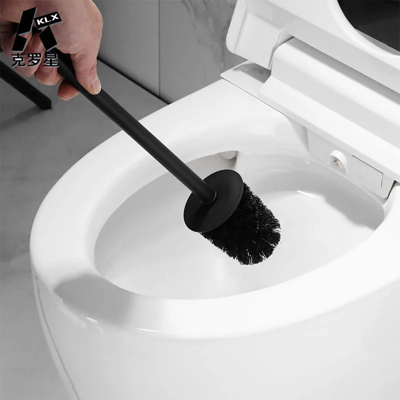 Floor-Standing toilet brush set Matt Black cleaning brush Creative toilet holder White Space Aluminum And ABS