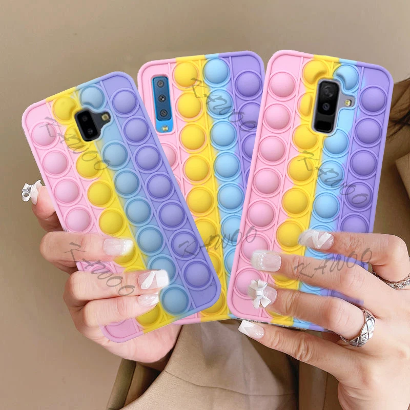J8 2018 Pop фиджет-игрушка пузырьковый мягкий чехол для телефона Samsung A6 J4 J6 Plus A7 A750 A42