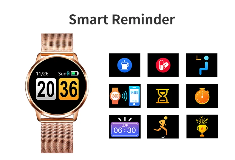 День Святого Валентина Лидер продаж лучший подарок Q8 Смарт часы из нержавеющей стали водонепроницаемые носимые устройства Smartwatch для