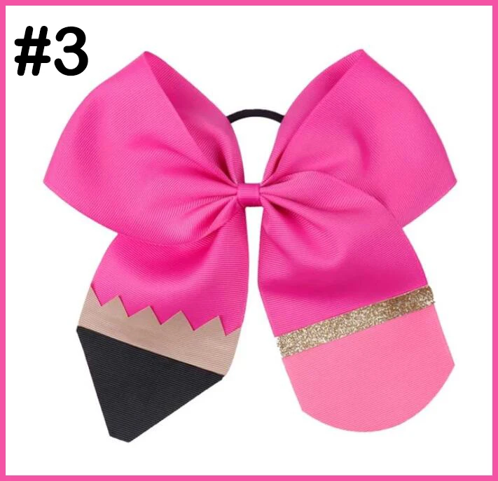 free shipping 30pcs Fashion Pencil Print Glitter Cheer Bows Back To School Barrettes Elastic Hair Rope For Kids Hair Accessories