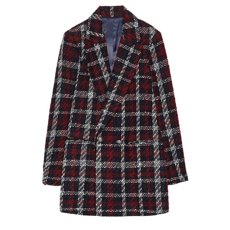 Yut143 Casual Plaid Double Breasted Suit Jacket Fashion