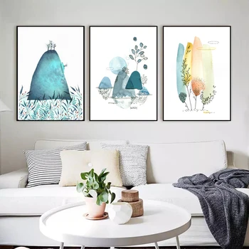 

Nordic Abstract Watercolor Hill And Tree Art Canvas Painting Poster Prints Modern Home Decor Wall Pictures No Framed