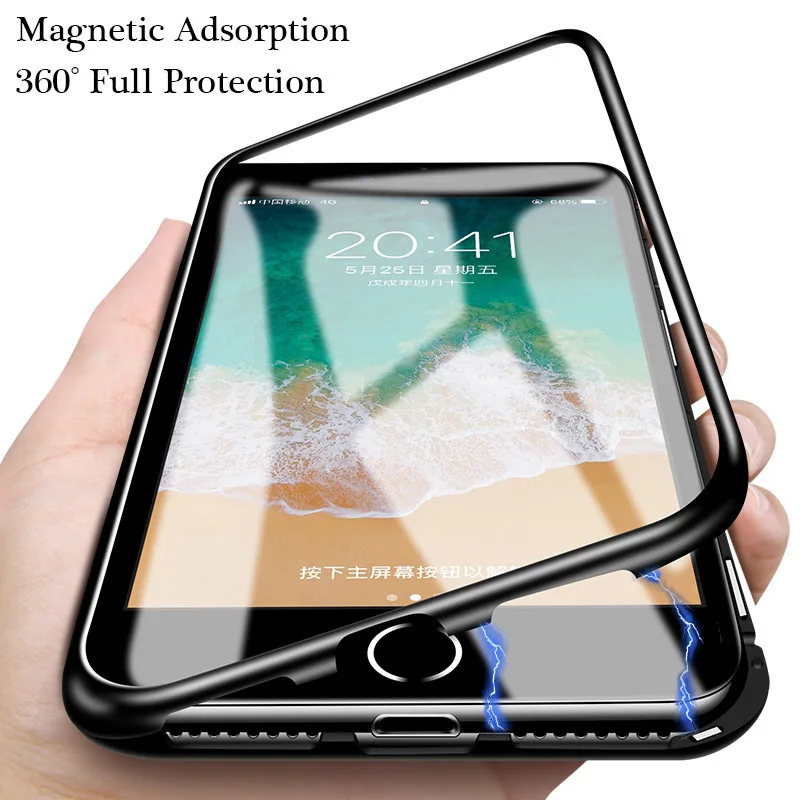 

Magnetic Adsorption Case For iPhone 6 6S 7 8 Plus X XS XR XSMax Metal Frame Magnet Flip Back Galss Cover For iPhone 11 Pro Max