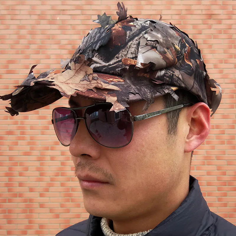3D Bionic Camouflage Hat Outdoor Hunting Cap Jungle Forest Hiding Blind Leaves Sniper Hat Fishing Bird Watching Camo Cap