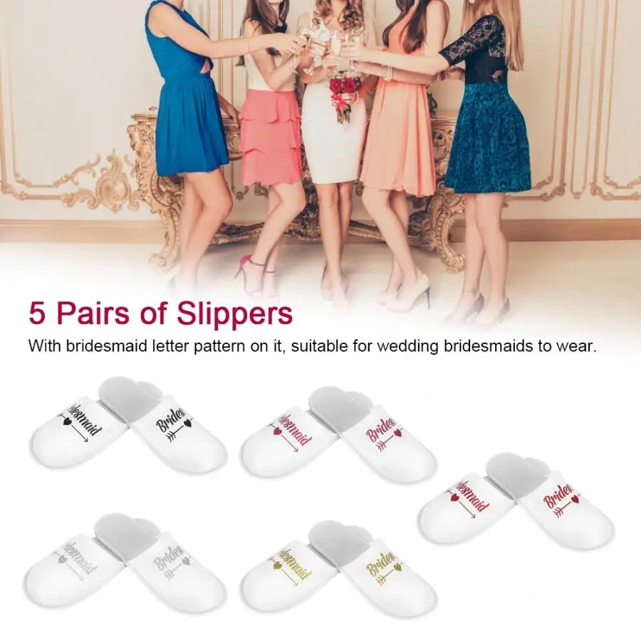 

wedding props 5 Pairs Bridesmaid Letters Pattern Disposable Party Slippers Photography Props Wedding Supplies Christmas Party