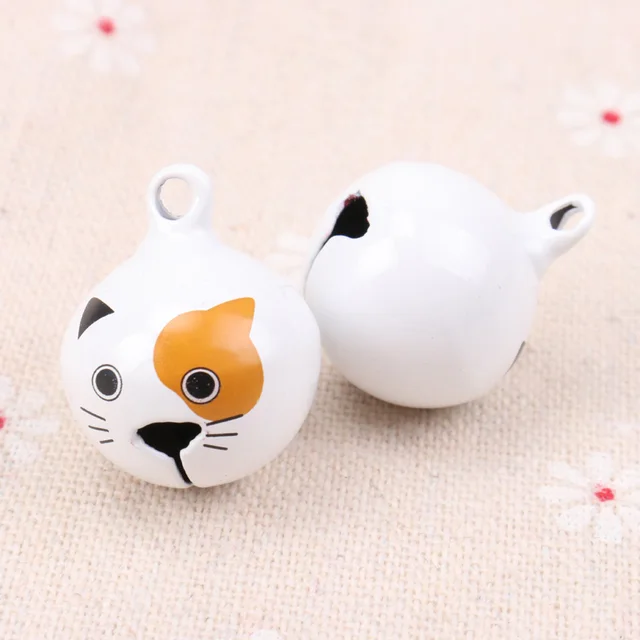 5pcs Jingle Bells Cute Yellow-eyed cat Ornament Metal Bell for Home Party Tree Pendant Children's shaker Decoration 27mm 5