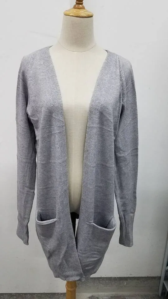 Women's sweater long solid color large pocket knit cardigan sweater