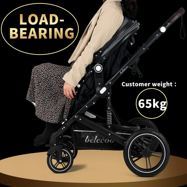 Baby Stroller Lightweight Newborn Pram 3 in 1 Strollers Anti-shock All terrain Pushchair Reversible Bassinet Car Seat Cup Holder 2