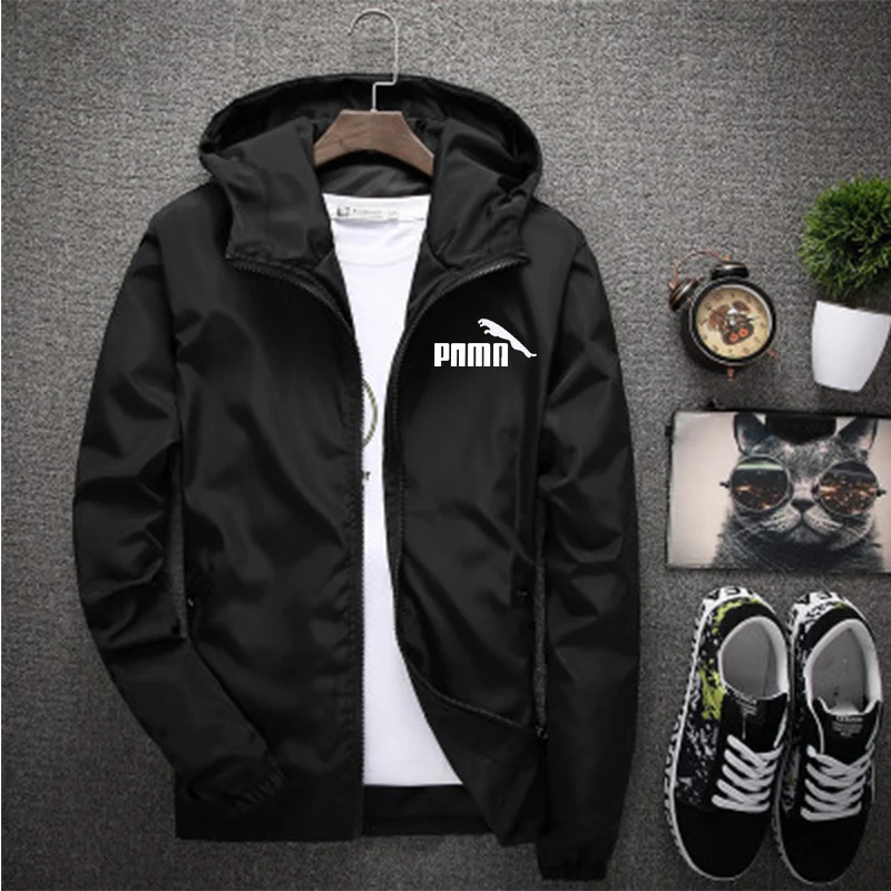 

New windbreaker men's casual hooded bomber jacket spring and autumn thin section windbreaker sportswear zipper brand clothing