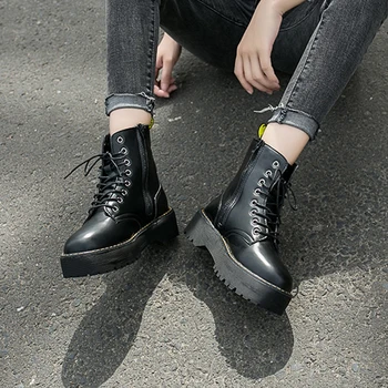 

Boots Women Motorcycle Shoes Platforms Ankle Boots Wedges Female Lace Up Platforms Leather Oxford Shoes Woman High Heels