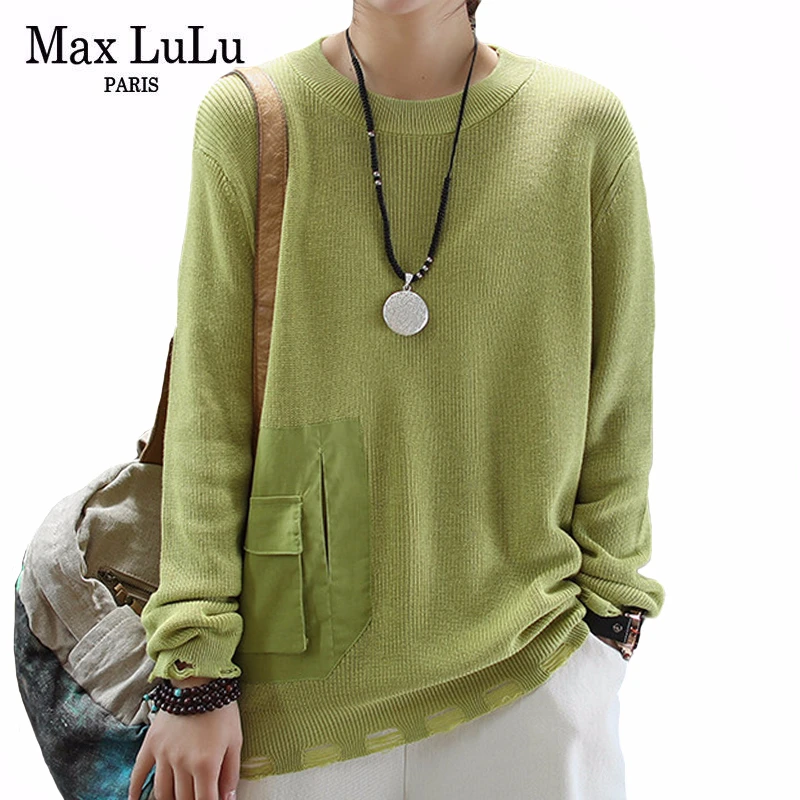 

Max LuLu 2020 Spring Korean Fashion Style Ladies Casual Knitwears Womens Vintage Holes Sweater Female Loose Streetwear Pullovers