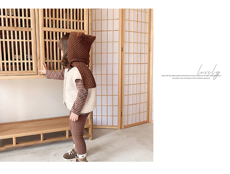 Children Knitted Hat Autumn and Winter Toddler Girl Neck Ear Protection One Baby Winter Warm Wind Hat Small Ball Baby Girl Cap