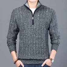 2021 New Winter Men's Sweater Casual Pullover Mens Warm Sweaters Man Slim Stand Collar Knitted Pullovers Male Coats Half Zip