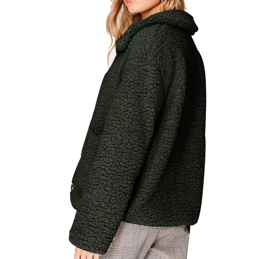 Chaquetas mujer, новинка, Женский флисовый кардиган, теплая куртка, куртка женская, топ с отворотом, длинный рукав, одноцветная куртка на пуговицах