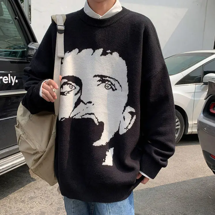 

Autumn and Winter new sweater men's Hong Kong style loose round neck sweater versatile student lazy style base shirt