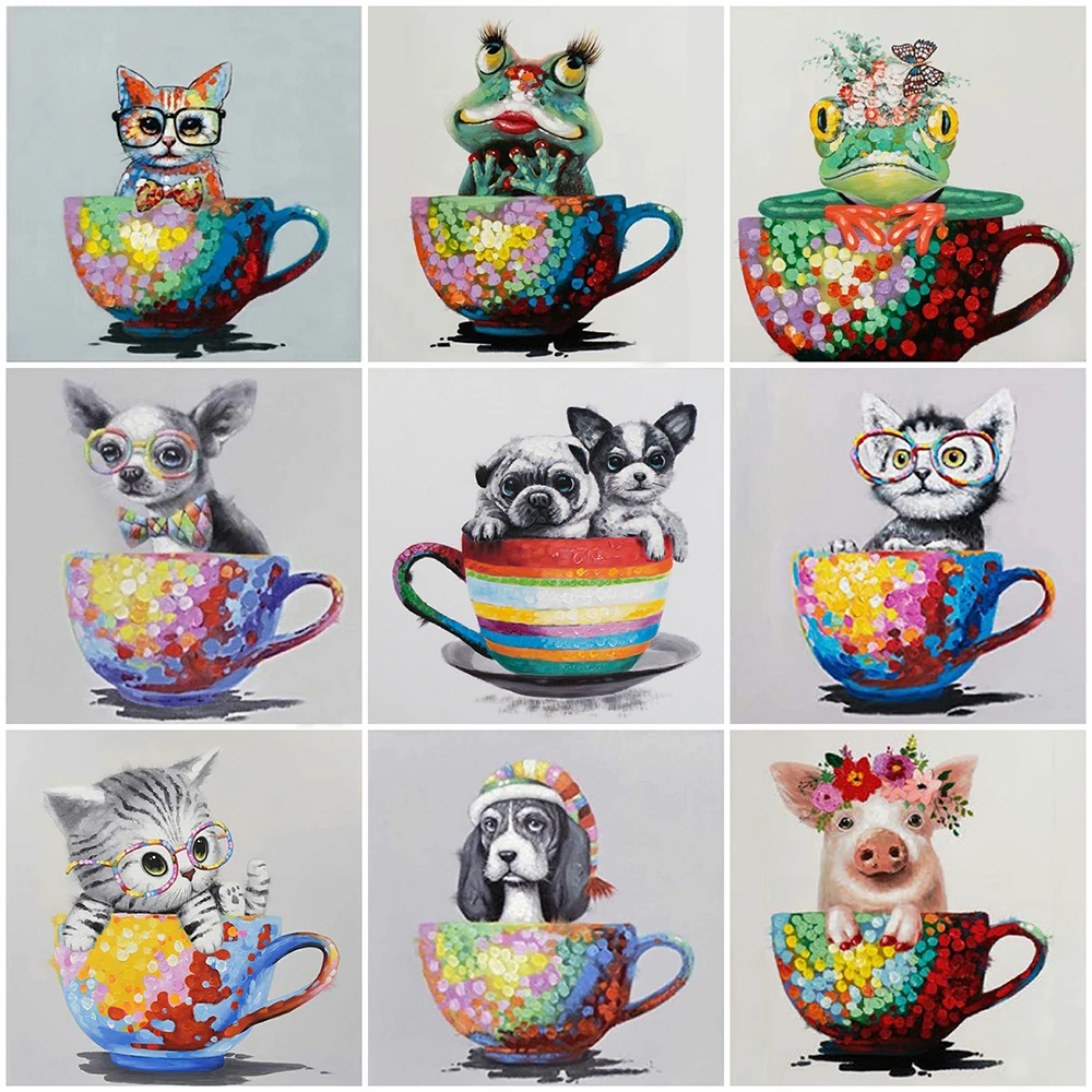 MomoArt Diamond Painting Dog Full Drill Square Embroidery Cat Animal Needlework Colorful Cup Mosaic 5D DIY Wall Decor | Дом и сад