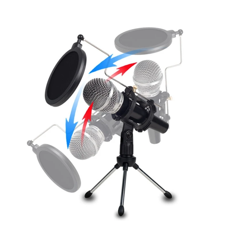Microphone Tripod Mic Shock Mount Stand Desktop Bracket Holder with Filter