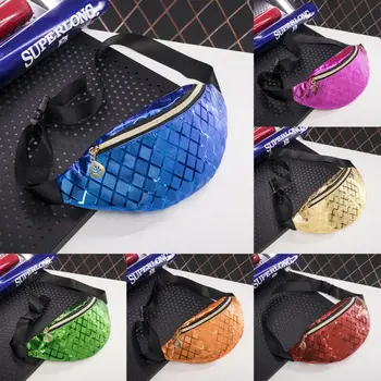 

Fashion Womens Waist Bags PVC Solid Color Ladies Glitter Bum Bags Waist Fanny Pack Holiday Travel Wallet Money Belt Waist Bags