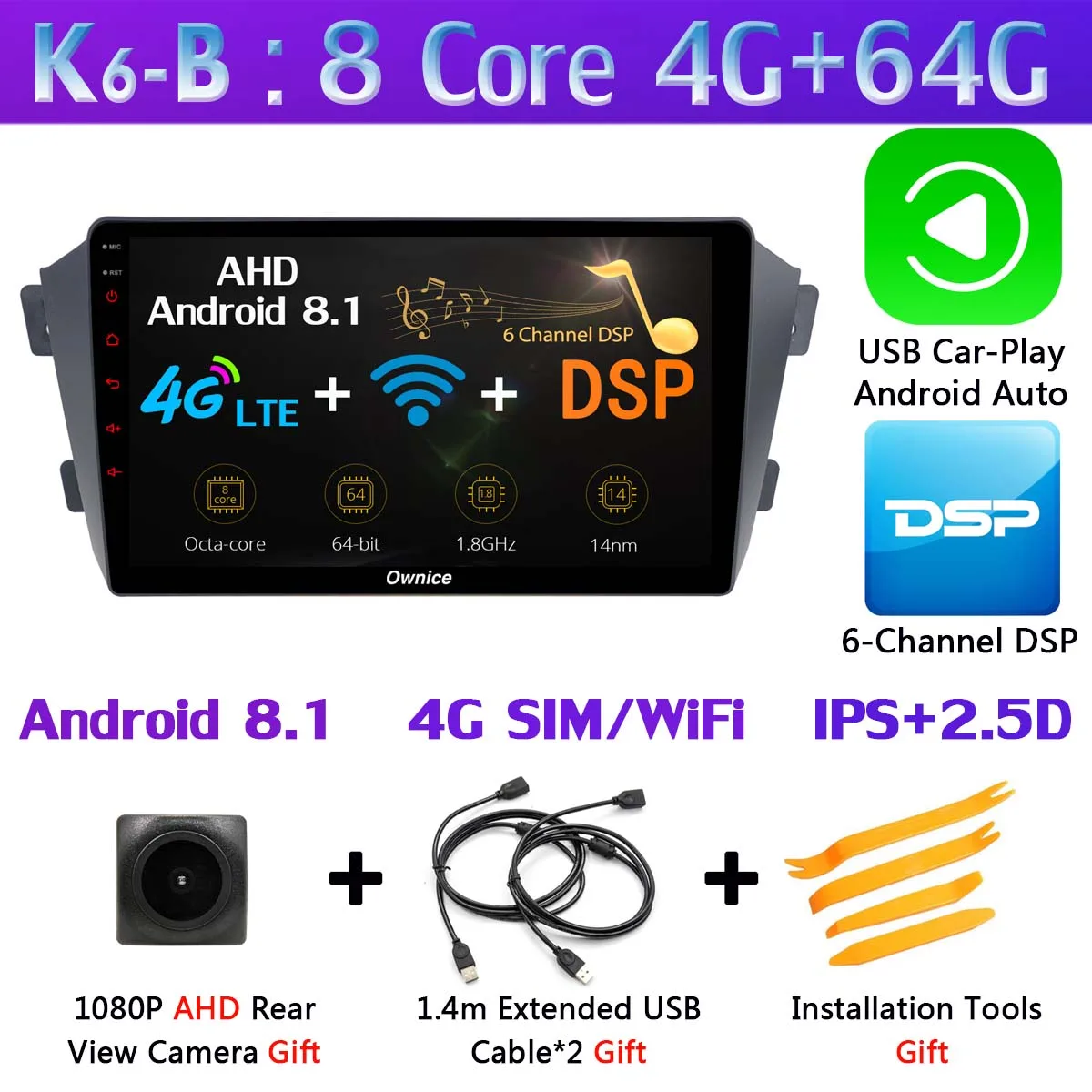 K6-B-CarPlay 360 ° панорамный 4G LTE WiFi Android 9,0 8Core 4G+ 64G SPDIF DSP CarPlay автомобильный мультимедийный плеер для Geely GX7 SX7 2012- gps радио - Цвет: K6-B-CarPlay