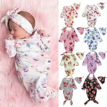 

Cute Newborn Baby Swaddle Blanket Infant Kid Boy Girl Floral Swaddle Wrap Blanket Long Sleeve Sleeping Bag+Hat