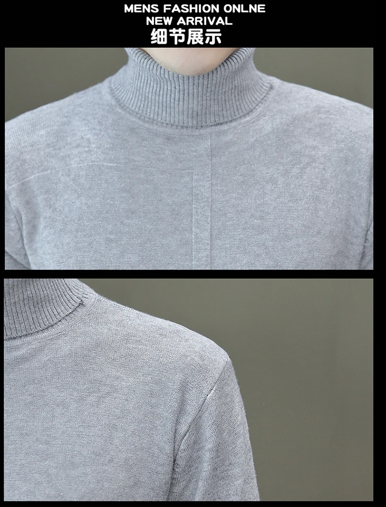 nuevo invierno catido suéter hombres moda cuello alto hombres elatistico fuerza Slim Fit casual pulóver suéter