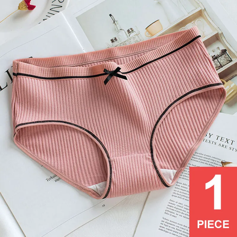 DARK PINK 1 Perfering хлопковые трусики с бантиком, женское нижнее белье, полосатые трусы, дышащие трусы для девочек, женские трусики со средней талией, женские трусы от M до 4XL - Цвет: DARK PINK 1