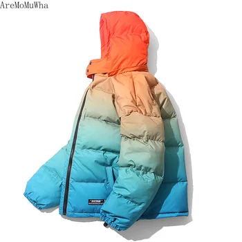 

AreMoMuWha Winter Gradient Cotton Clothing Men's National Tide Brand Warm Thick Couple Clothing Bread Jacket Cotton Jacket Coat