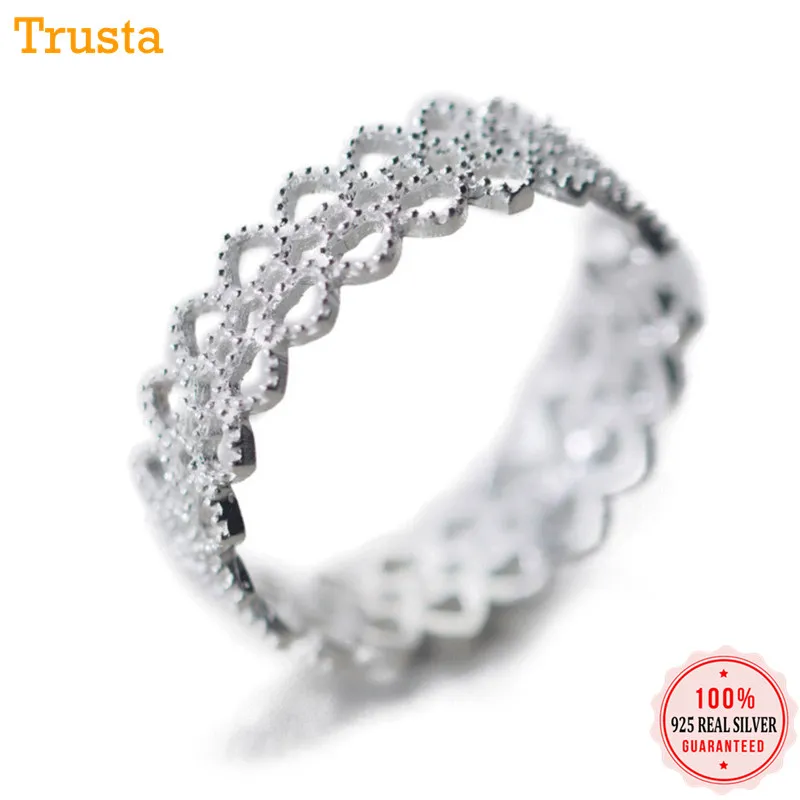 Trusta 925 Твердое Настоящее Стерлинговое серебро 5 мм ширина кружева открытие кольцо Регулируемый 5 6 7 замечательный для подростков, детей, леди DS989
