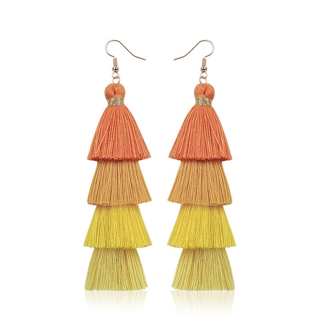 4 Layered Tassel Earrings For Women Ethnic Long Fringe Multi color Statement Dangle Earring GirlsFashion Jewelry